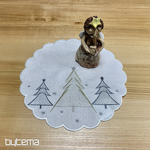 Haftowany obrus i szalik SZARE ZŁOTE DRZEWA