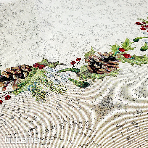 Okrągły obrus z gobelinu świątecznego SOSNA SOSNA I JEMIOŁA