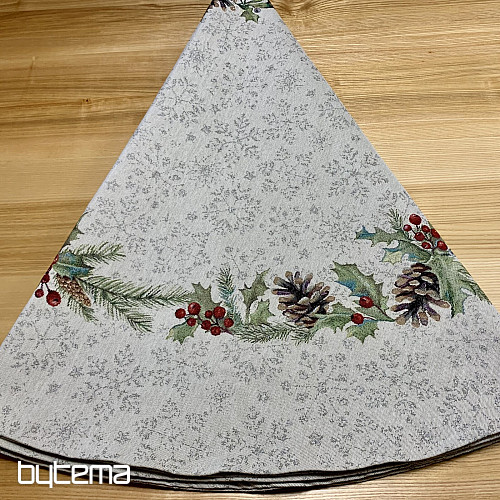 Okrągły obrus z gobelinu świątecznego SOSNA SOSNA I JEMIOŁA