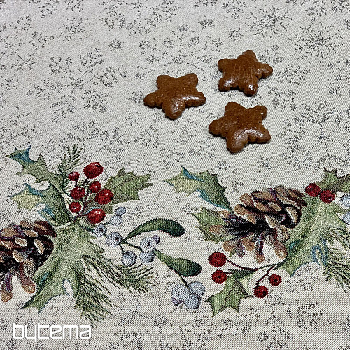 Okrągły obrus z gobelinu świątecznego SOSNA SOSNA I JEMIOŁA