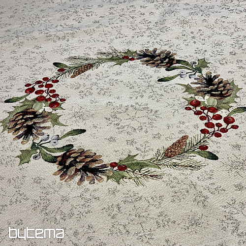 Okrągły obrus z gobelinu świątecznego SOSNA SOSNA I JEMIOŁA