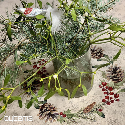 Okrągły obrus z gobelinu świątecznego SOSNA SOSNA I JEMIOŁA