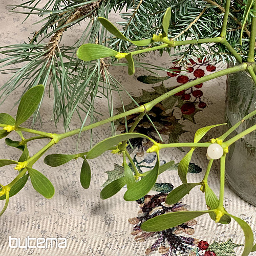 Okrągły obrus z gobelinu świątecznego SOSNA SOSNA I JEMIOŁA