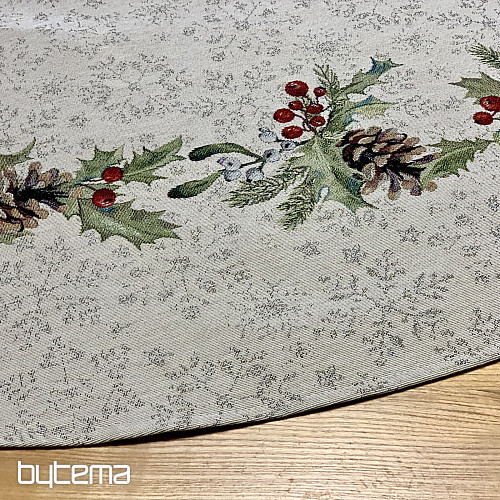 Okrągły obrus z gobelinu świątecznego SOSNA SOSNA I JEMIOŁA