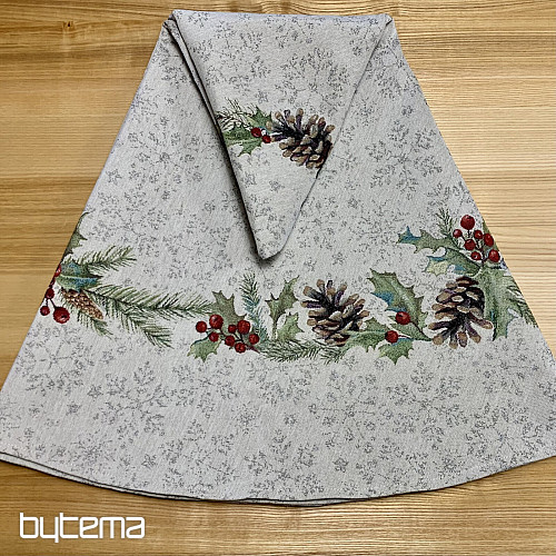 Okrągły obrus z gobelinu świątecznego SOSNA SOSNA I JEMIOŁA