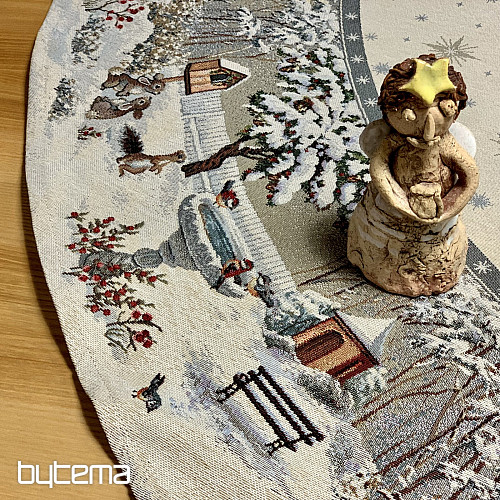 Obrus gobelinowy świąteczny okrągły NOC ZIMA