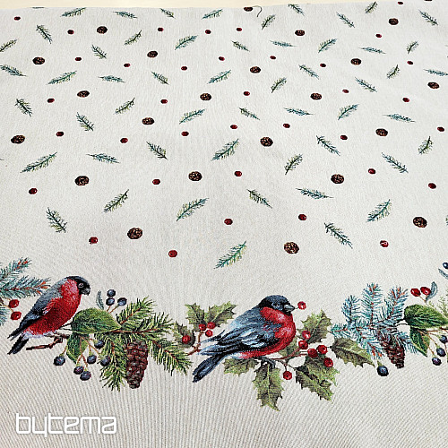 Okrągły obrus z gobelinu świątecznego ZIMOWY PTAK