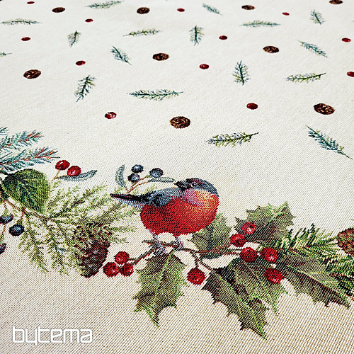 Okrągły obrus z gobelinu świątecznego ZIMOWY PTAK