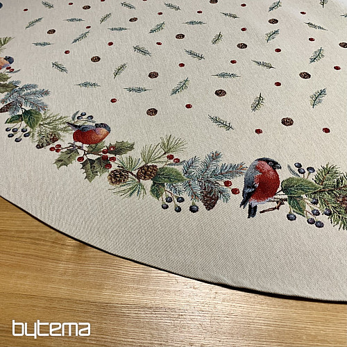 Okrągły obrus z gobelinu świątecznego ZIMOWY PTAK