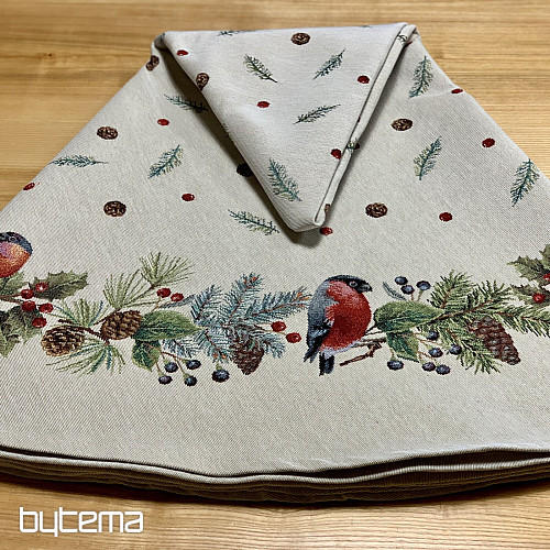 Okrągły obrus z gobelinu świątecznego ZIMOWY PTAK