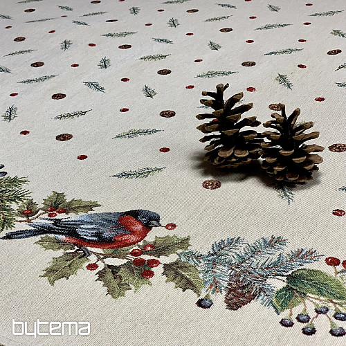 Okrągły obrus z gobelinu świątecznego ZIMOWY PTAK