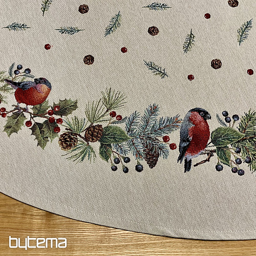 Okrągły obrus z gobelinu świątecznego ZIMOWY PTAK