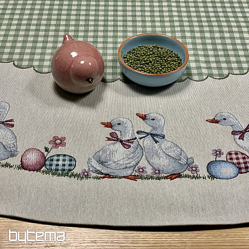 Okrągły obrus gobelinowy HUSSIČKY ZIELONA KRATA