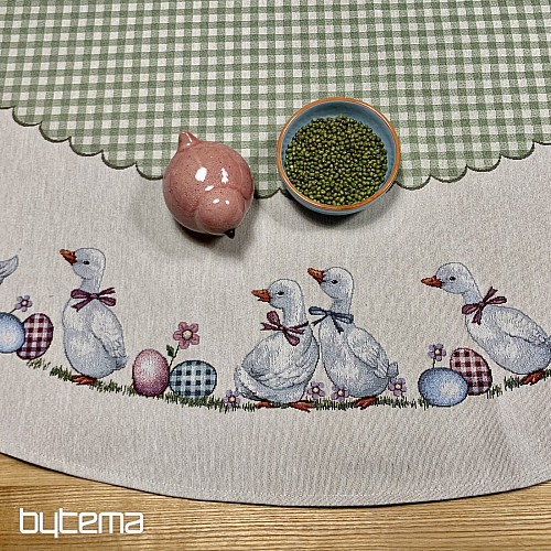 Okrągły obrus gobelinowy HUSSIČKY ZIELONA KRATA