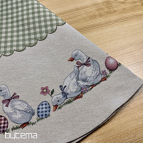 Okrągły obrus gobelinowy HUSSIČKY ZIELONA KRATA