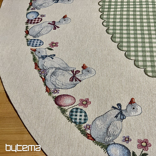 Okrągły obrus gobelinowy HUSSIČKY ZIELONA KRATA