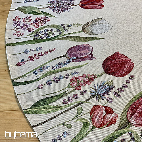 Okrągły obrus gobelinowy TULIPANY WIOSNA III