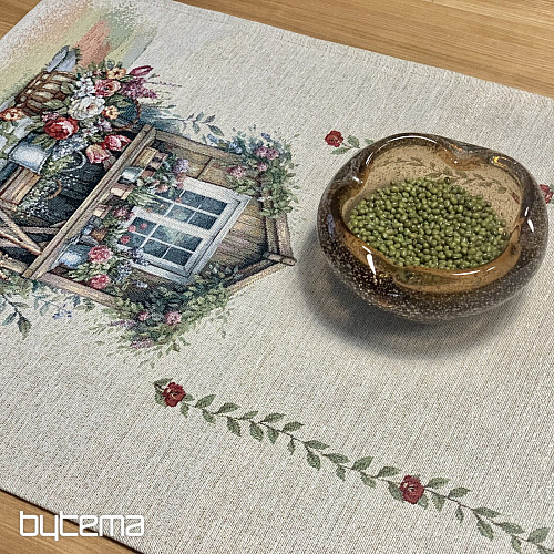 Obrus i szalik z gobelinu DOMEK OGRODOWY
