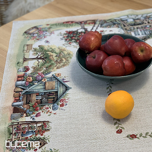 Obrus i szalik z gobelinu DOMEK OGRODOWY