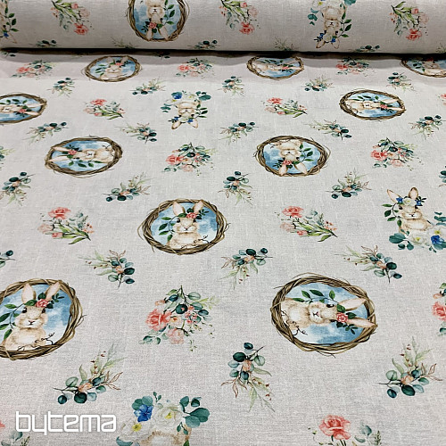 Tkanina dekoracyjna ZAJĄCZEK WIELKANOCNY z różą