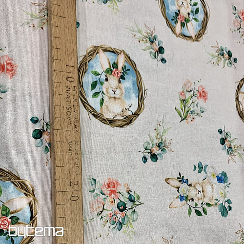 Tkanina dekoracyjna ZAJĄCZEK WIELKANOCNY z różą