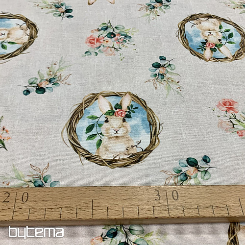 Tkanina dekoracyjna ZAJĄCZEK WIELKANOCNY z różą