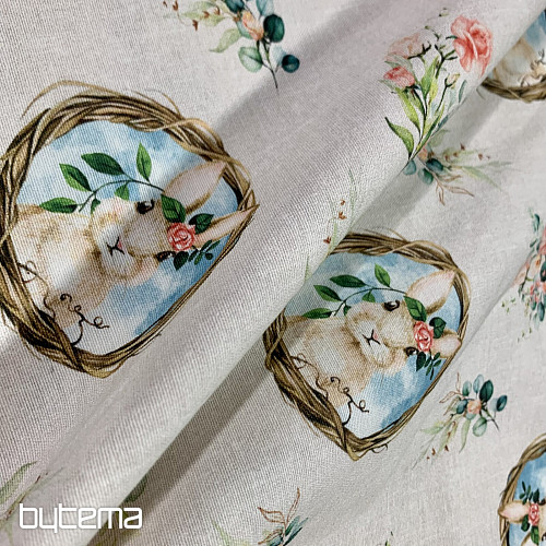 Tkanina dekoracyjna ZAJĄCZEK WIELKANOCNY z różą