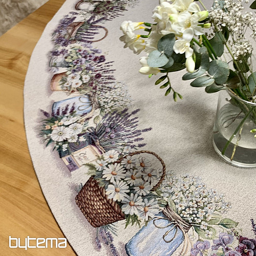 Obrus gobelinowy okrągły PIĘKNO W KOSZYKU