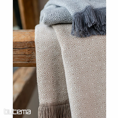 Kocyk VIENNA ECRU z frędzlami