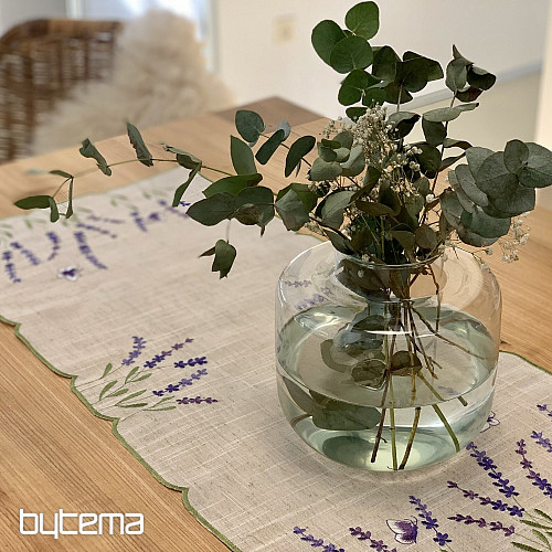 Obrus haftowany i szalik LAWENDA