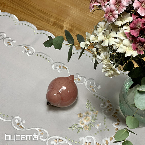 Obrus i szalik KWIATY morelowe haftowane