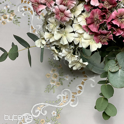 Obrus i szalik KWIATY morelowe haftowane