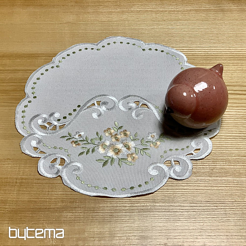 Obrus i szalik KWIATY morelowe haftowane