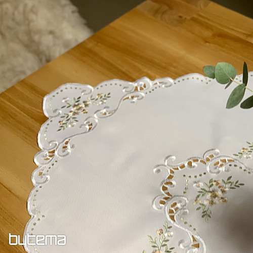 Obrus i szalik KWIATY morelowe haftowane