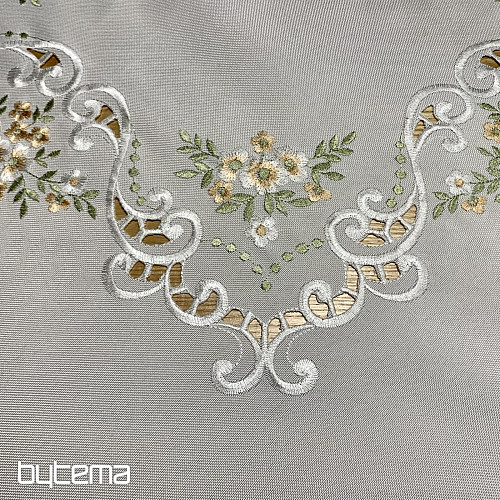 Obrus i szalik KWIATY morelowe haftowane