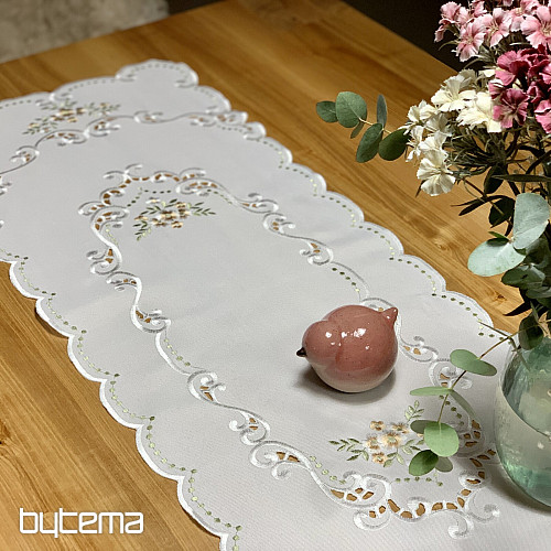 Obrus i szalik KWIATY morelowe haftowane