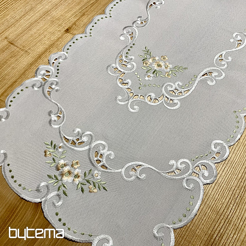 Obrus i szalik KWIATY morelowe haftowane