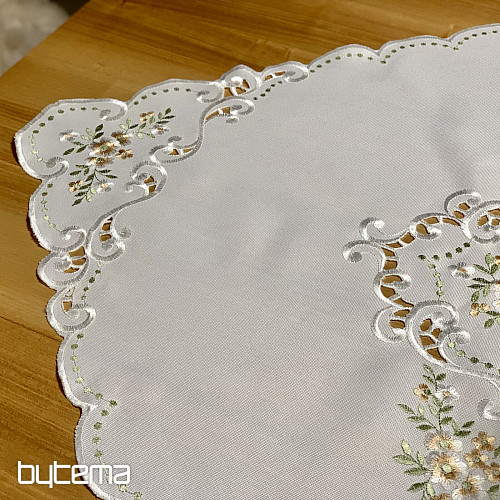 Obrus i szalik KWIATY morelowe haftowane