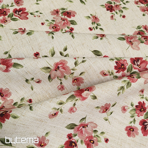 Tkanina dekoracyjna KWIATY LINO czerwona