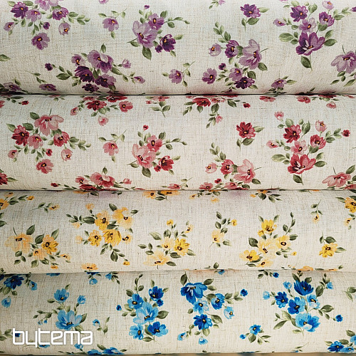 Tkanina dekoracyjna KWIATY LINO żółta