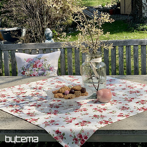 Obrus i szalik KWIATY LINO czerwony