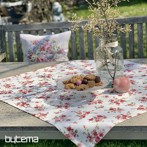 Obrus i szalik KWIATY LINO czerwony