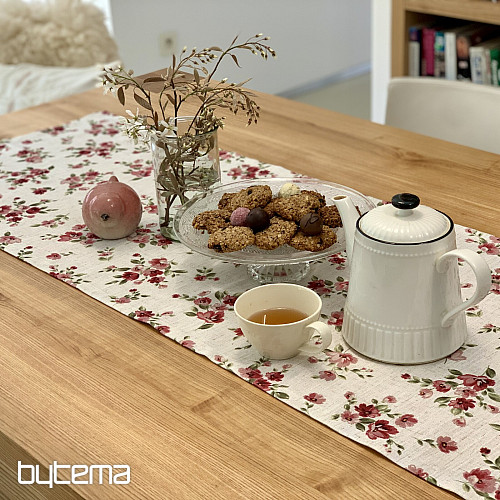 Obrus i szalik KWIATY LINO czerwony