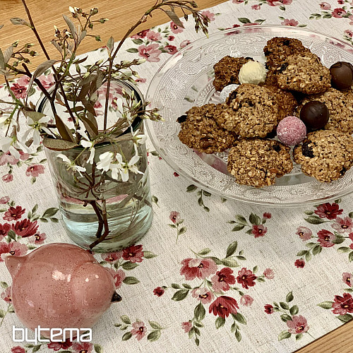 Obrus i szalik KWIATY LINO czerwony