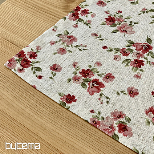Obrus i szalik KWIATY LINO czerwony