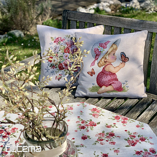 Obrus i szalik KWIATY LINO czerwony