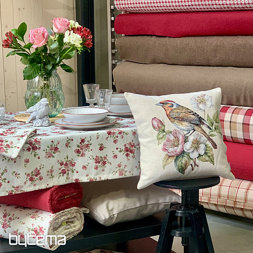 Obrus i szalik KWIATY LINO czerwony