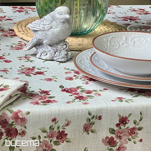 Obrus i szalik KWIATY LINO czerwony