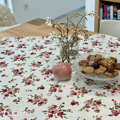 Obrus i szalik KWIATY LINO czerwony