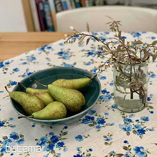 Obrus i szalik KWIATY LINO niebieski